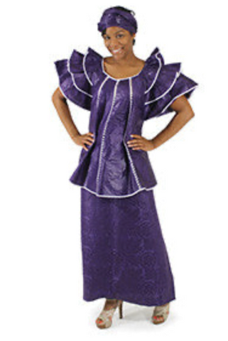 New Purple Brocade Pleated Skirt Set
