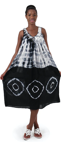 Solid Tie-Dye Design Halter Dress, Black/White