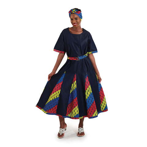 Denim African Print Dress